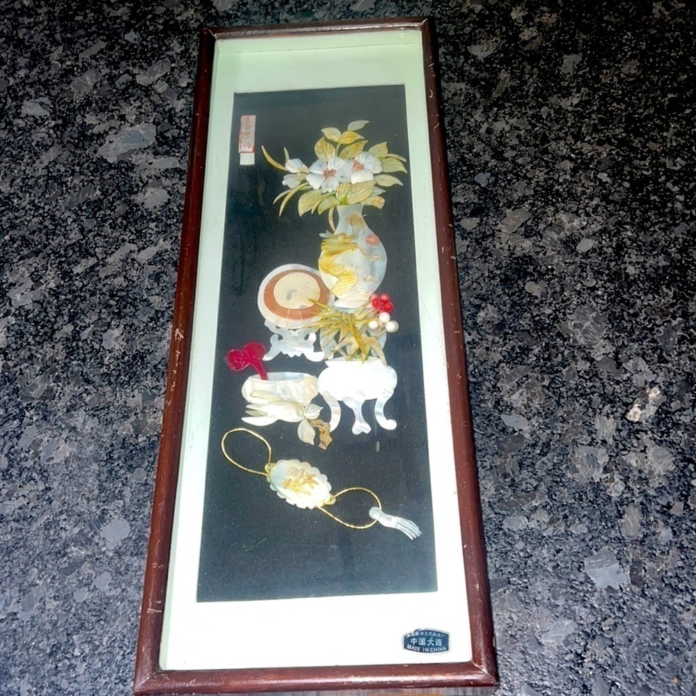 Asian Vintage Handmade Shell Art. 23.5” x 8.5” Ready to Hang Shadow Box